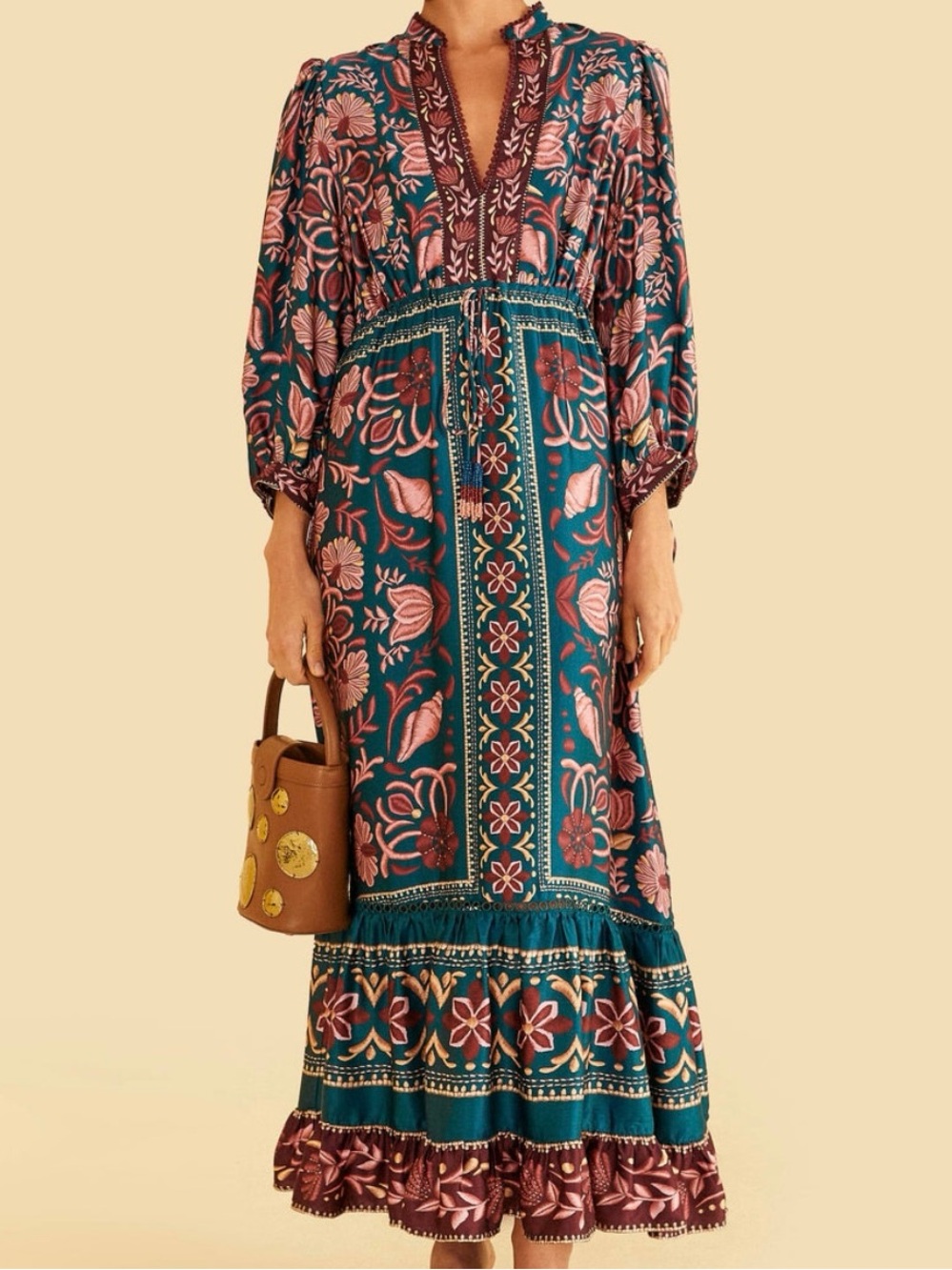 NWT FARM Rio Teal Tapestry Sea Shell Maxi Dress XS - Picture 3 of 6